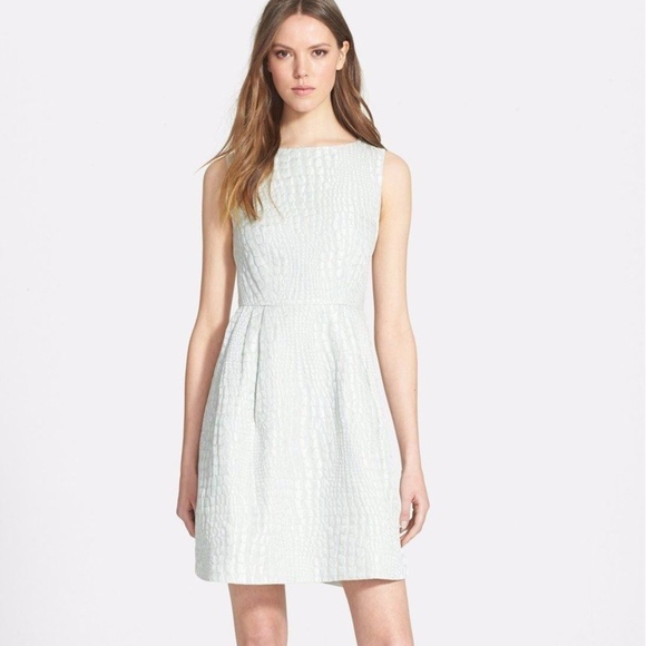 NEW Ted Baker London 'Kaleen' Textured Fit & Flare Dress Green/Grey [SZ‎ 3 ] - Picture 5 of 9